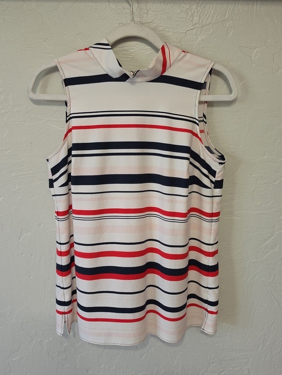 Ann Taylor Factory Tops - Ann Taylor Striped Mock Neck Sleeveless Tank in White, Navy & Red